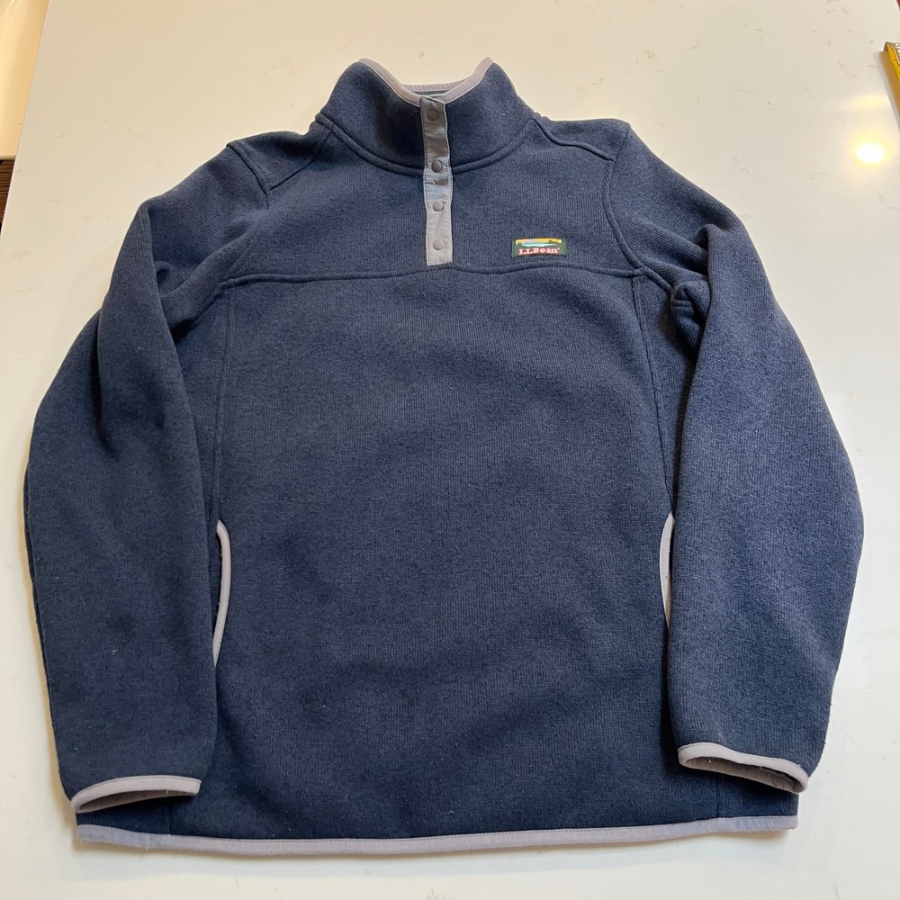 LL‎ Bean Women's Navy Blue Sweater Fleece Snap Neck Pullover Jacket Size Medium